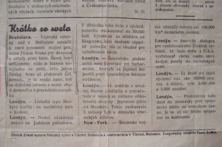Deník Zvesti - trest smrti pro gen. Noska